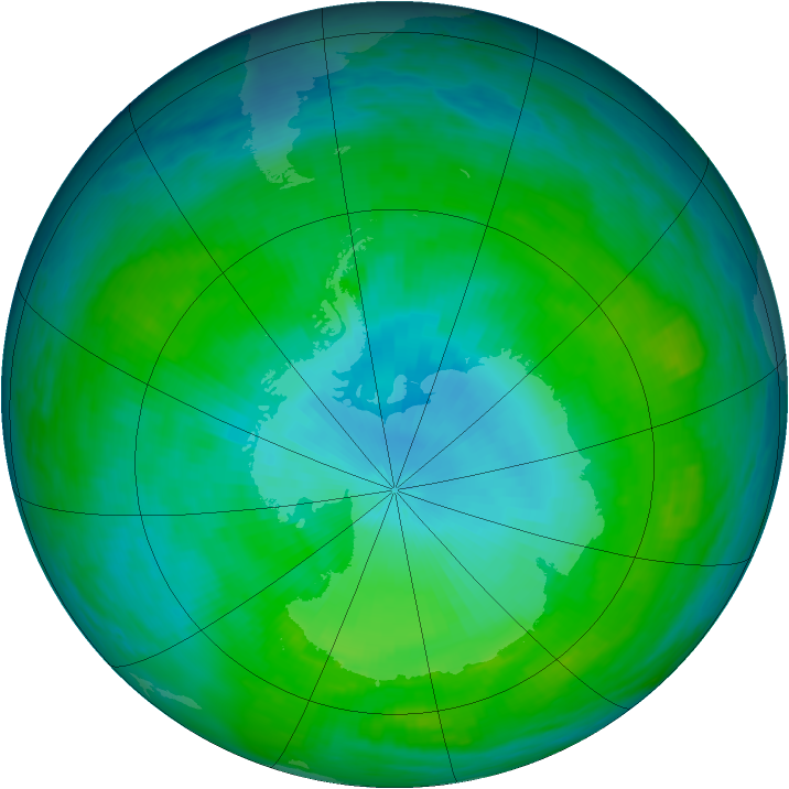 Antarctic ozone map for 28 January 1992